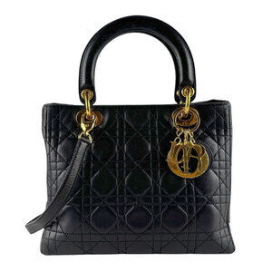 CHRISTIAN DIOR Black Lambskin Leather Shoulder Bag